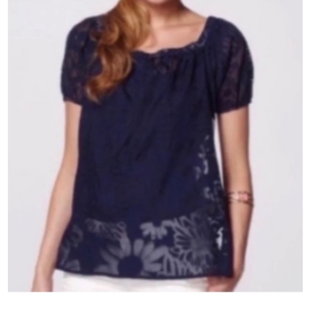 Lily Pulitzer Beverly navy sheer floral snap top